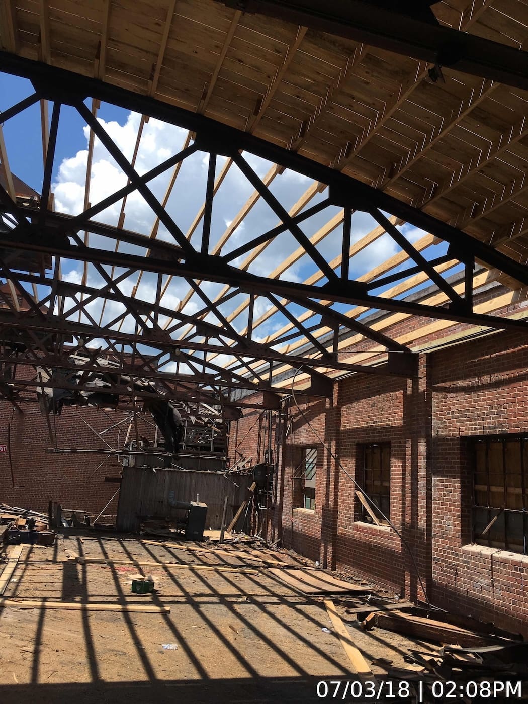 Roof framing and decking to replace deteriorated material.