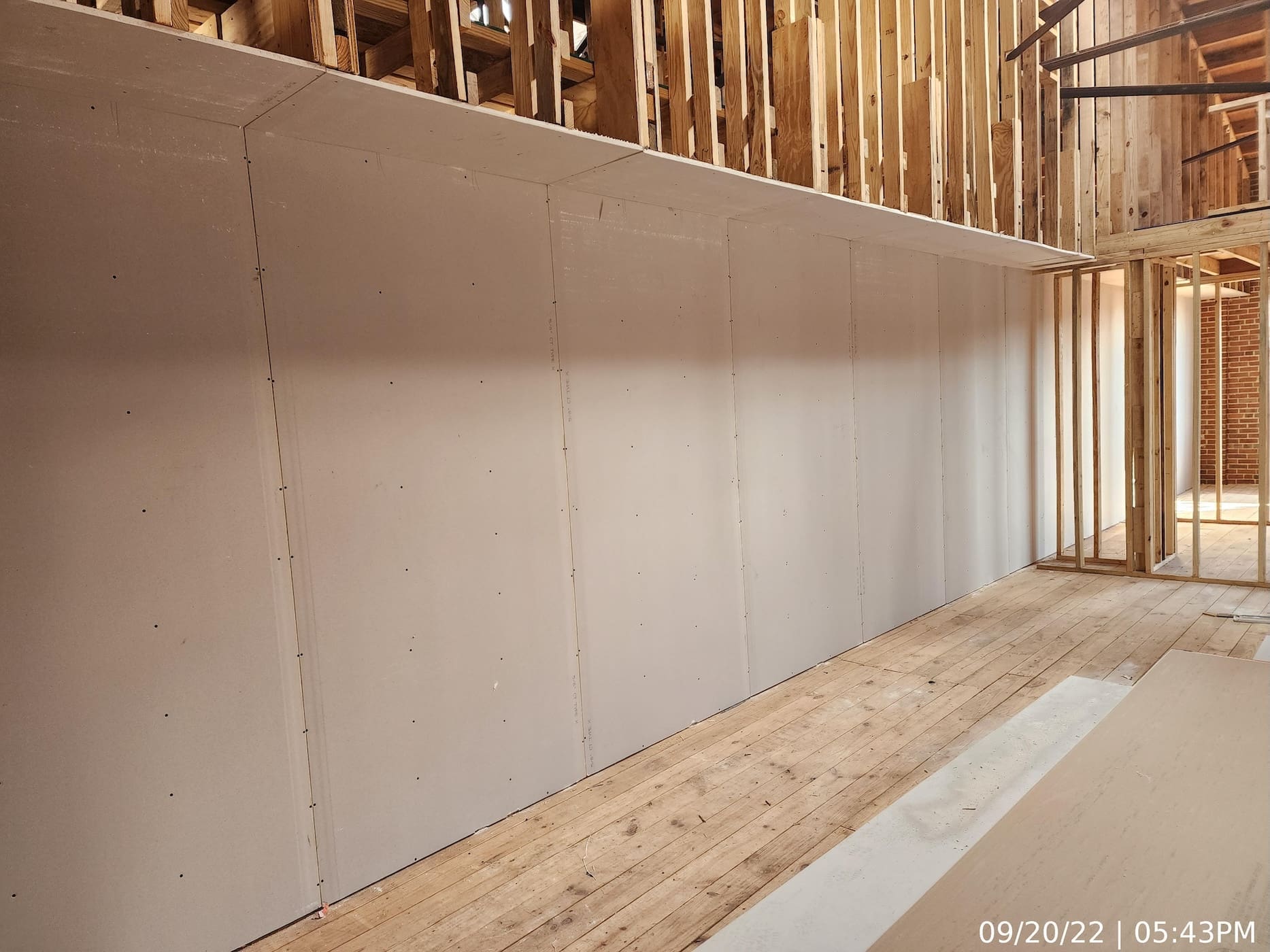 Beginning drywall installation.
